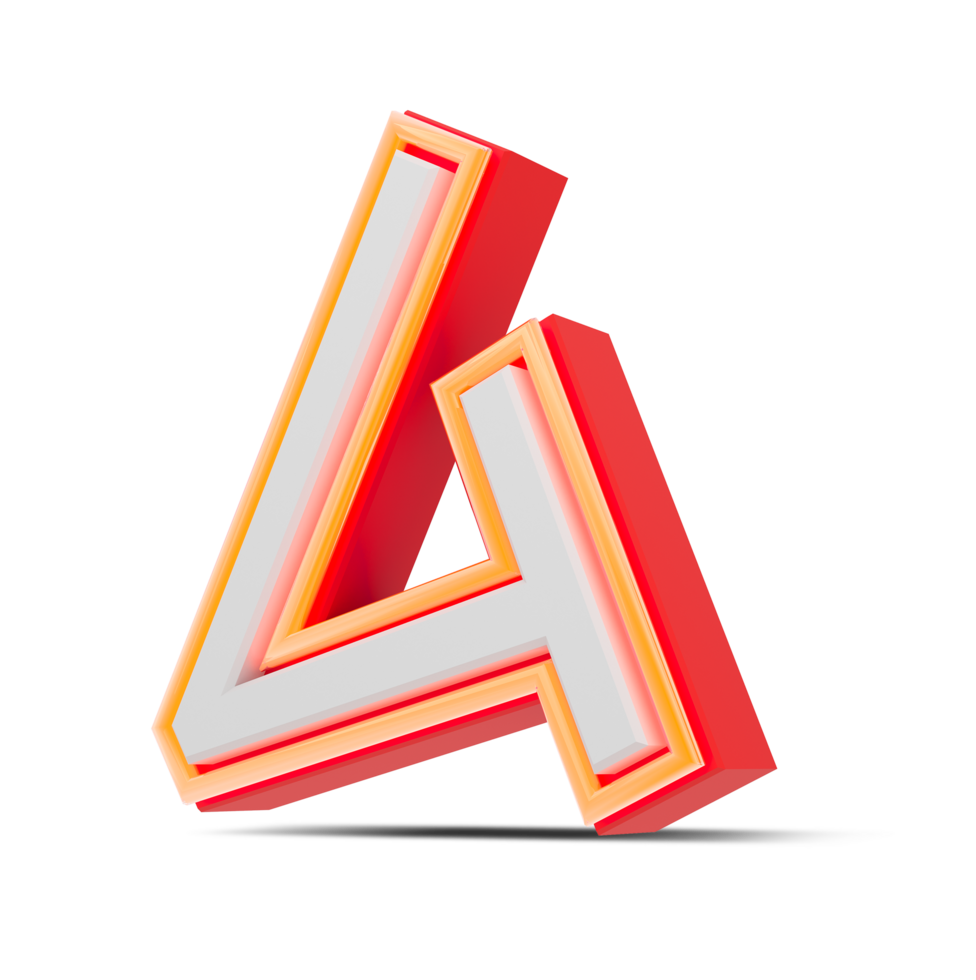 Red 3D alphabet  japan style with orange neon light, 3d rendering. png