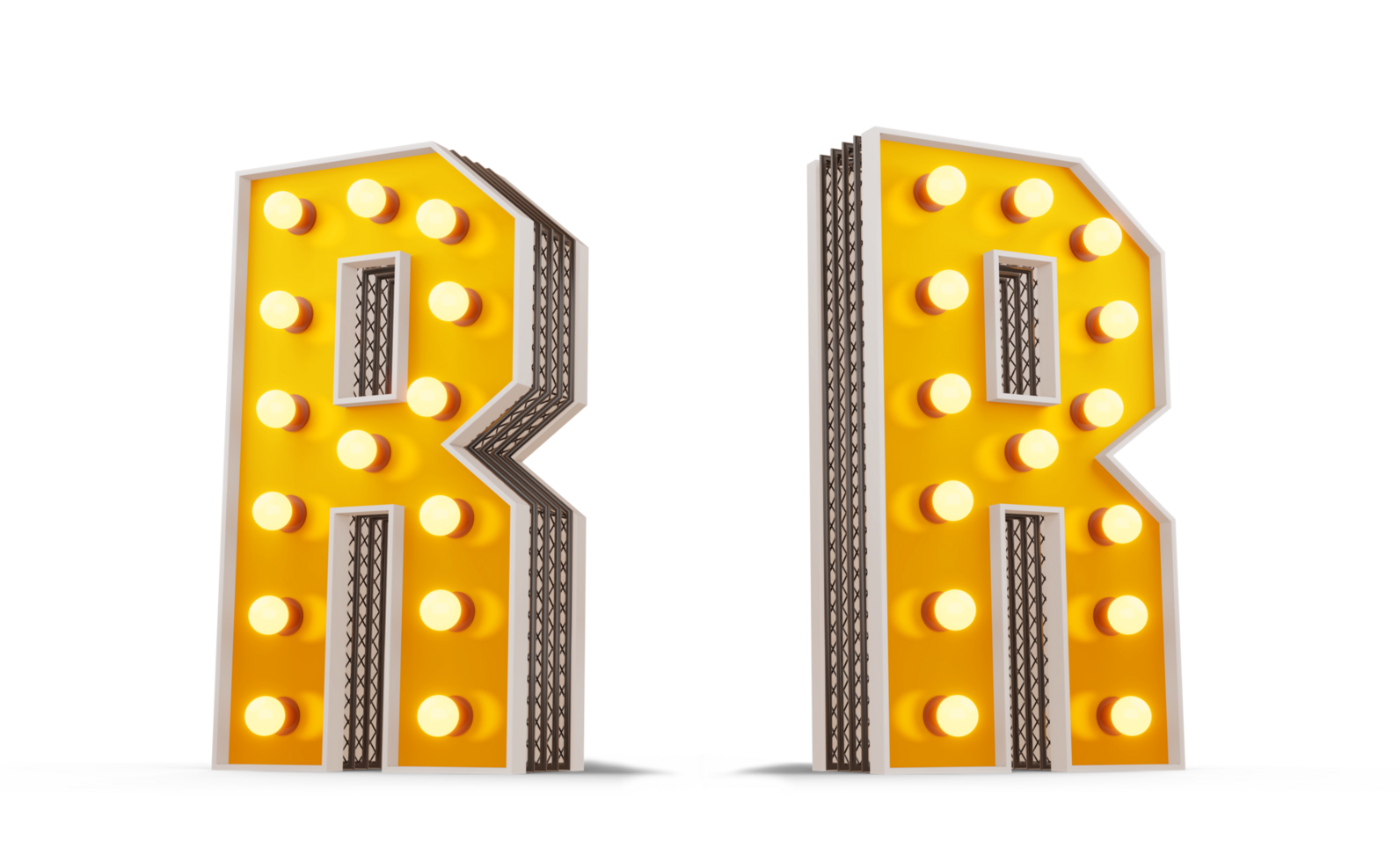 Broadway style light bulb alphabet, 3d rendering png