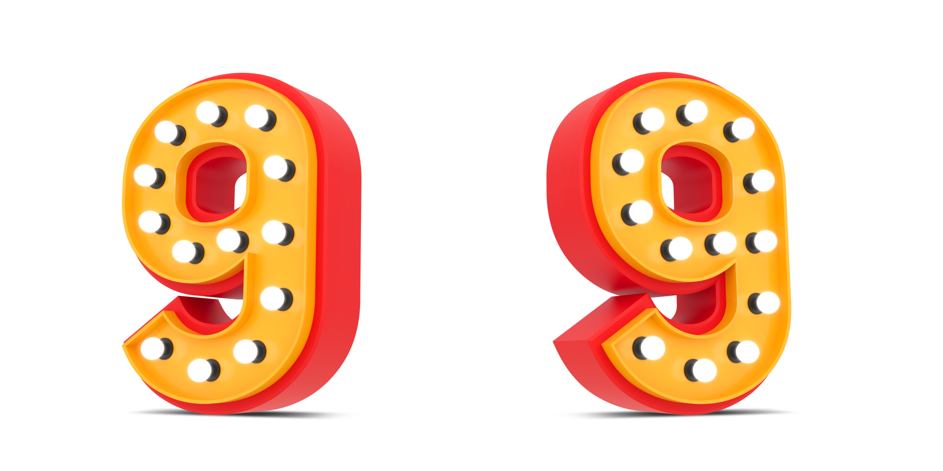 3d Number Broadway style with light bulb, 3d rendering png