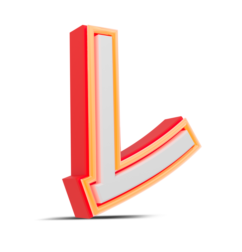 Red 3D alphabet  japan style with orange neon light, 3d rendering. png