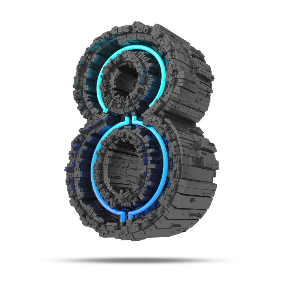 3d spaceship number with neon light effect, 3d rendering png