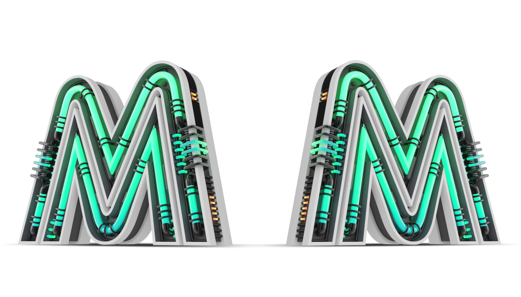3D Alphabet with green neon light effect, 3d rendering png