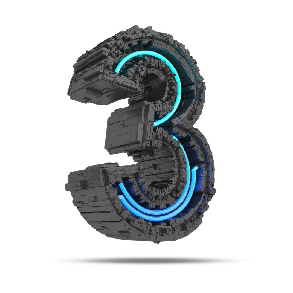 3d spaceship number with neon light effect, 3d rendering png