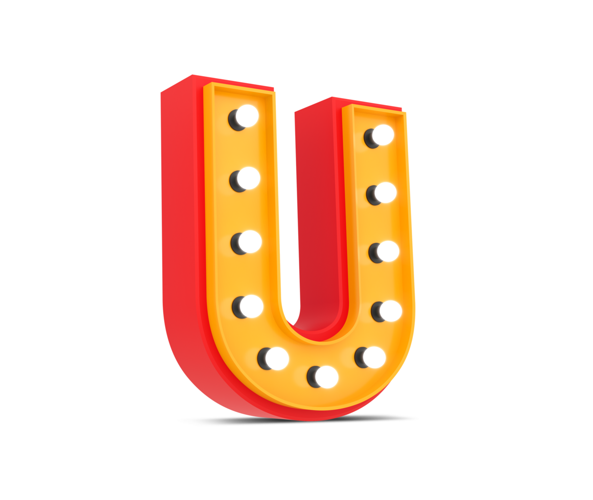 3d alphabet Broadway style with light bulb, 3d rendering png