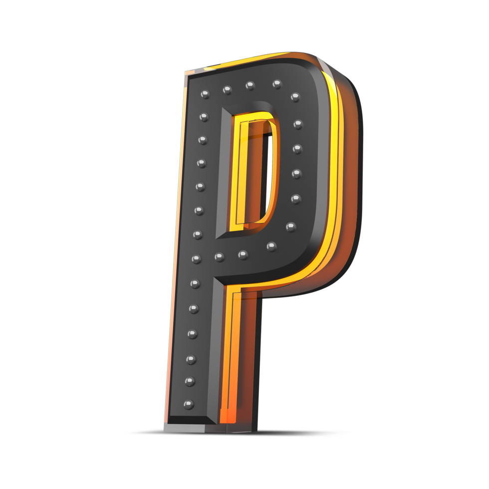 3D alphabet with pin decoration and neon light effect, 3d rendering png