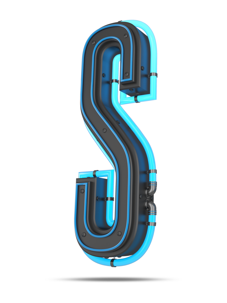 3D Alphabet with blue neon light effect, 3d rendering png