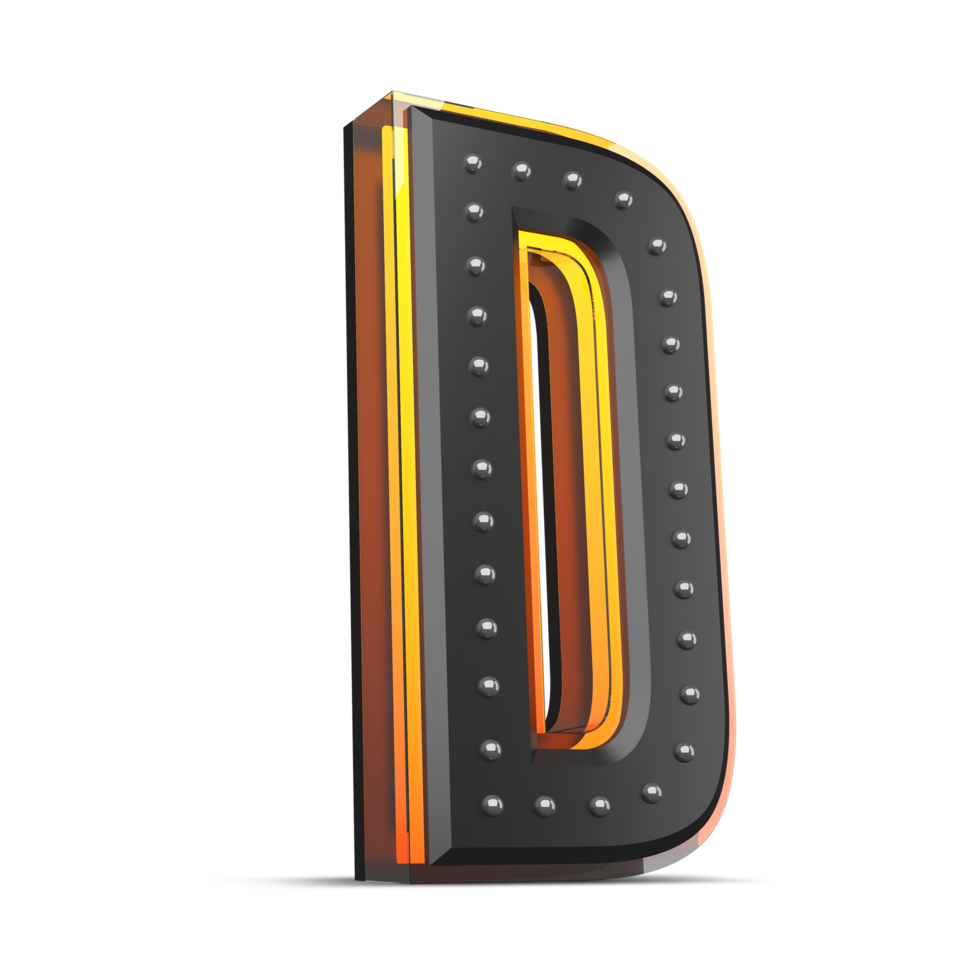 3D alphabet with pin decoration and neon light effect, 3d rendering png
