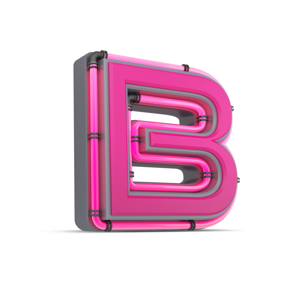 3D pink alphabet with neon light, 3d rendering png