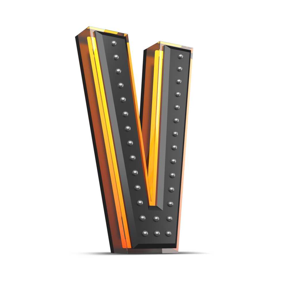 3D alphabet with pin decoration and neon light effect, 3d rendering png