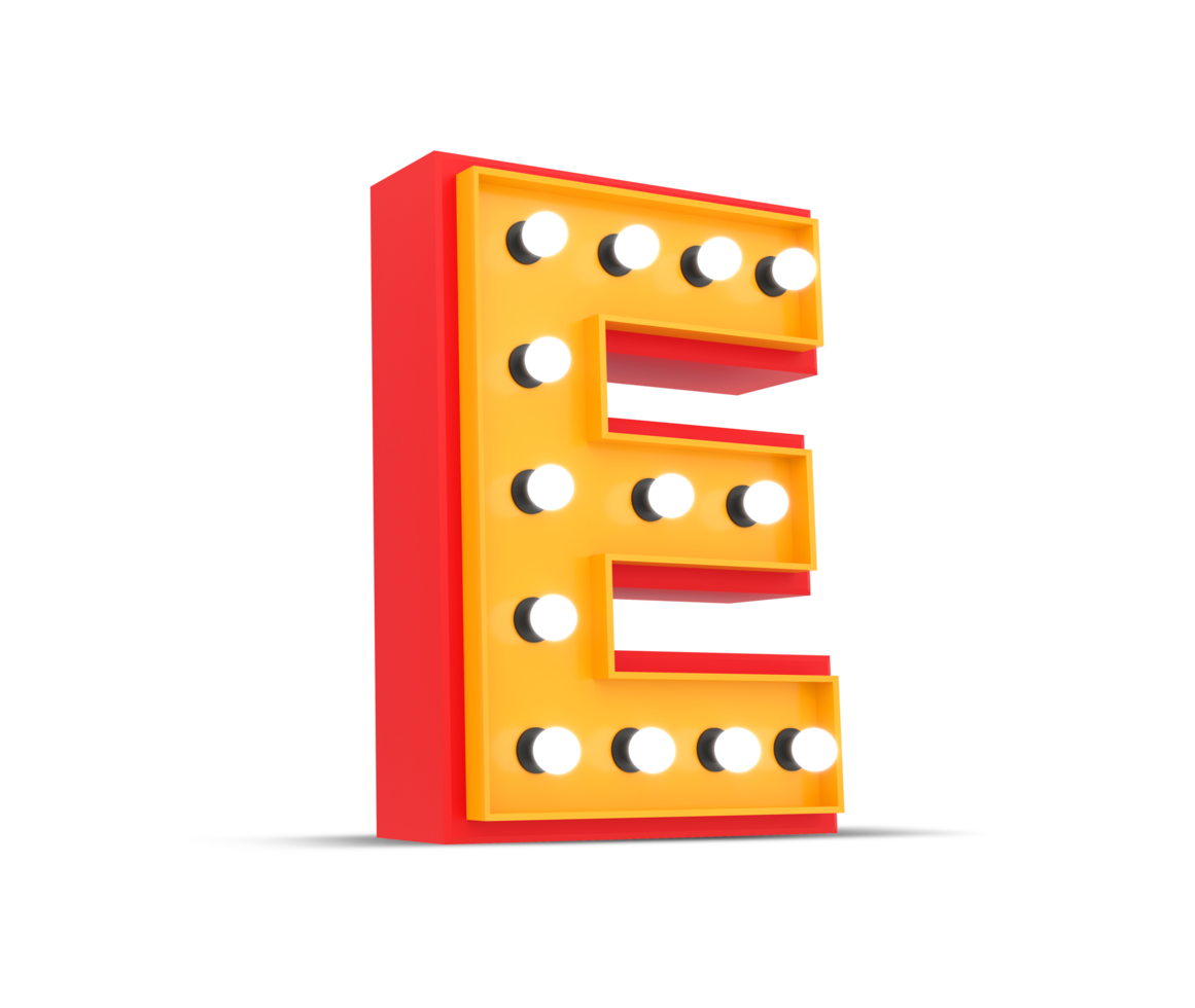 3d alphabet Broadway style with light bulb, 3d rendering png