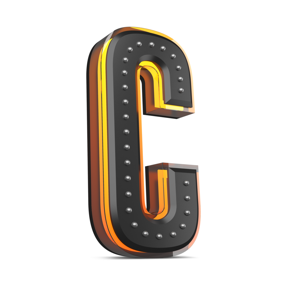 3D alphabet with pin decoration and neon light effect, 3d rendering png