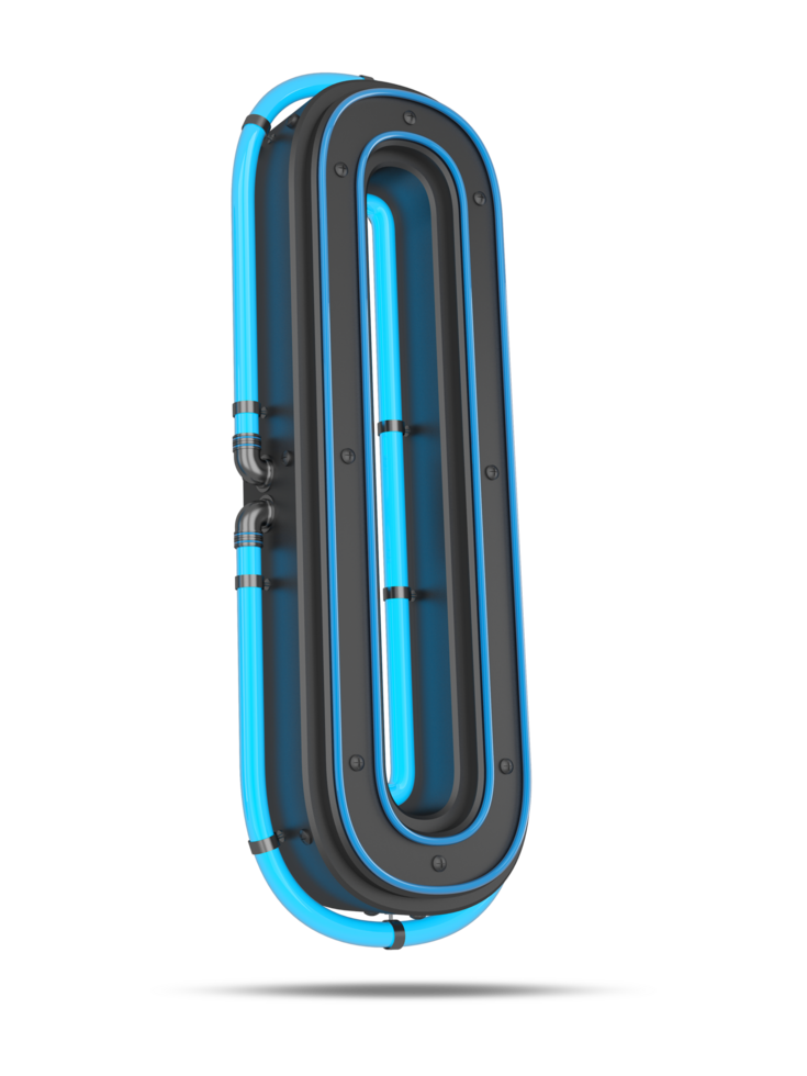 3D Alphabet with blue neon light effect, 3d rendering png