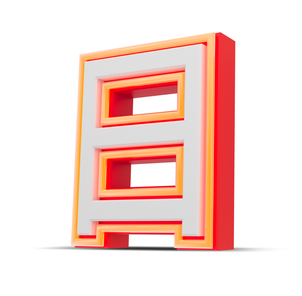 rosso 3d numero Giappone stile con arancia neon luce, 3d resa. png