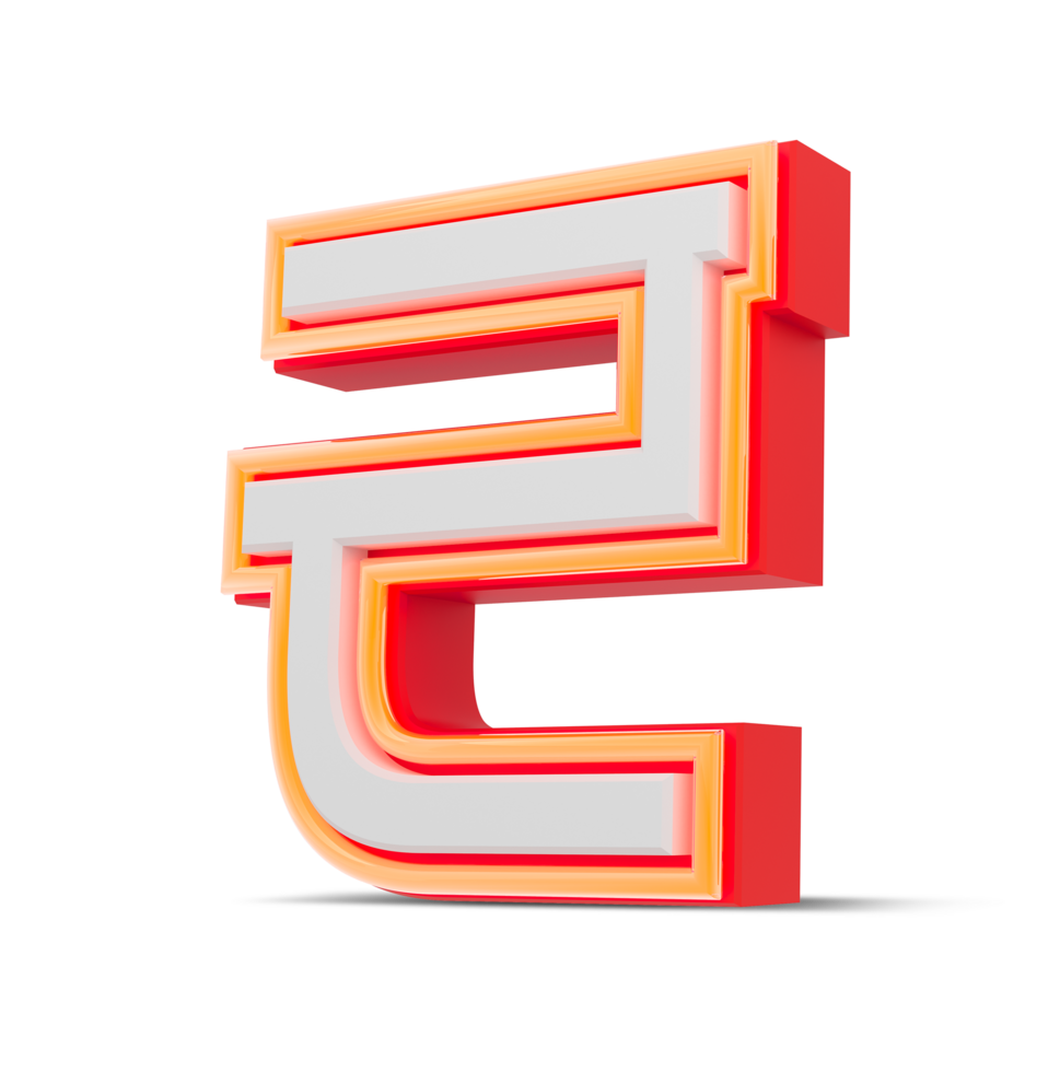 Red 3D Number  japan style with orange neon light, 3d rendering. png