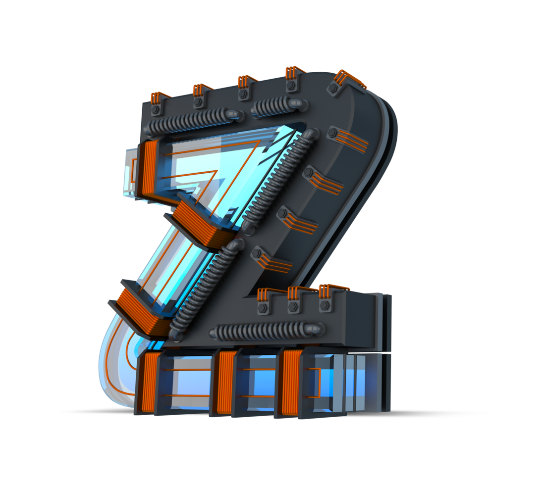 3D Alphabet blue neon light with Copper wire, 3d rendering png