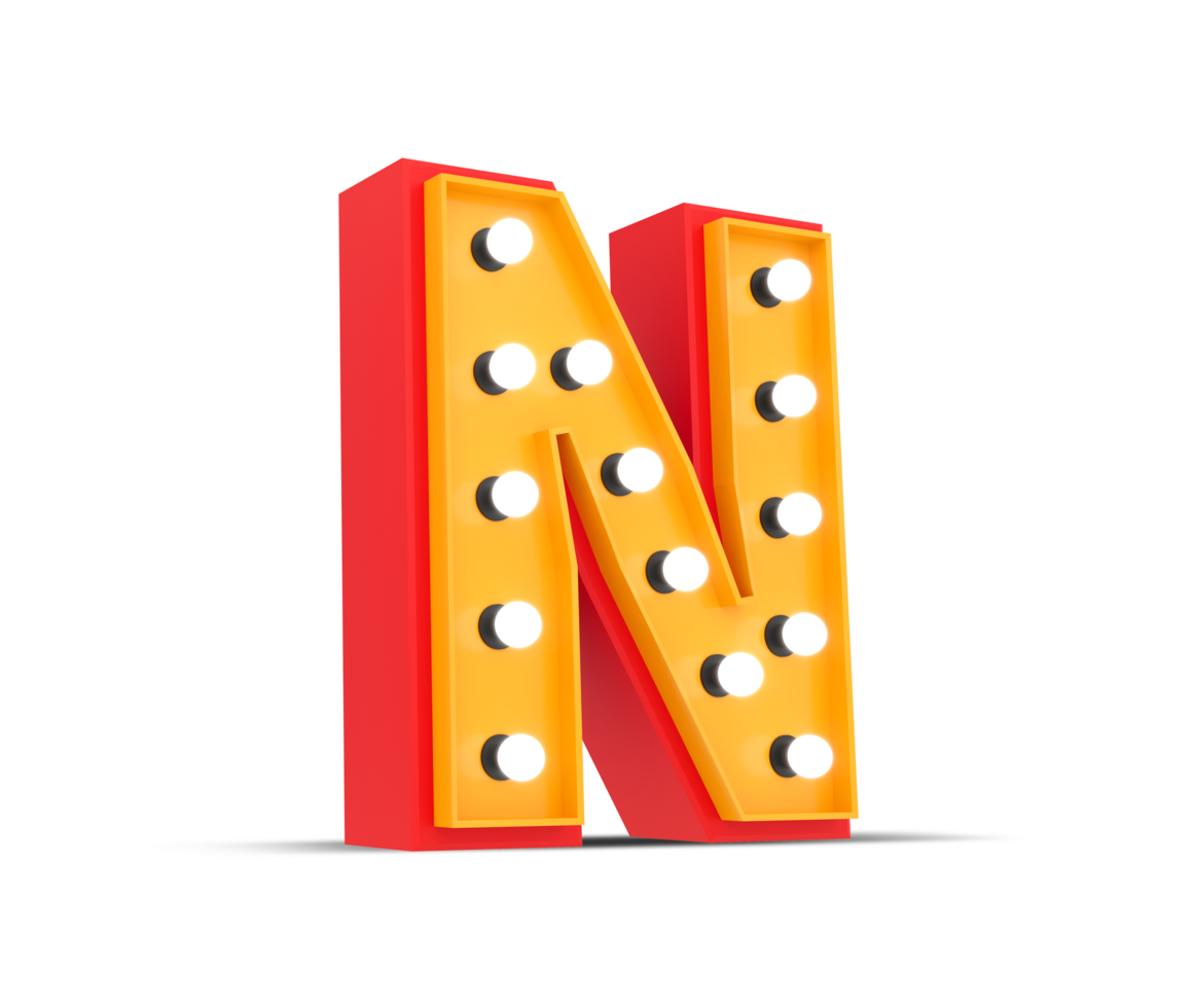 3d alphabet Broadway style with light bulb, 3d rendering png