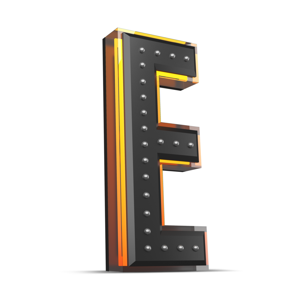 3D alphabet with pin decoration and neon light effect, 3d rendering png