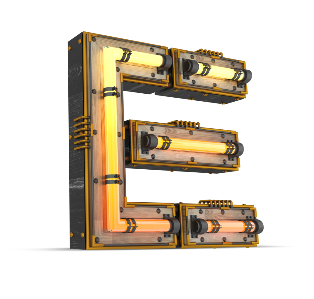 3D wooden alphabet with neon light effect, 3d rendering png