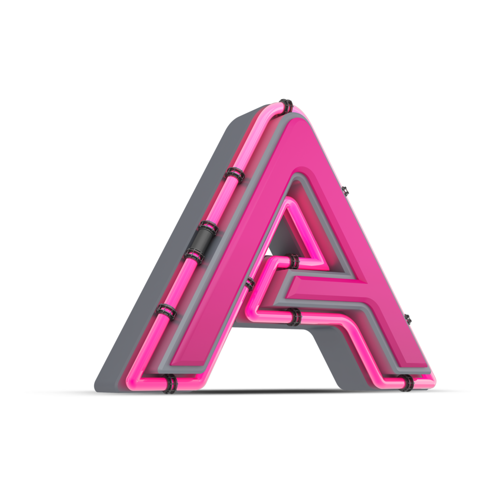 3D pink alphabet with neon light, 3d rendering png