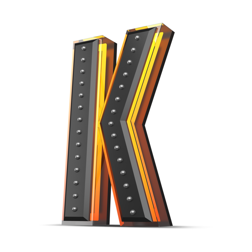 3D alphabet with pin decoration and neon light effect, 3d rendering png