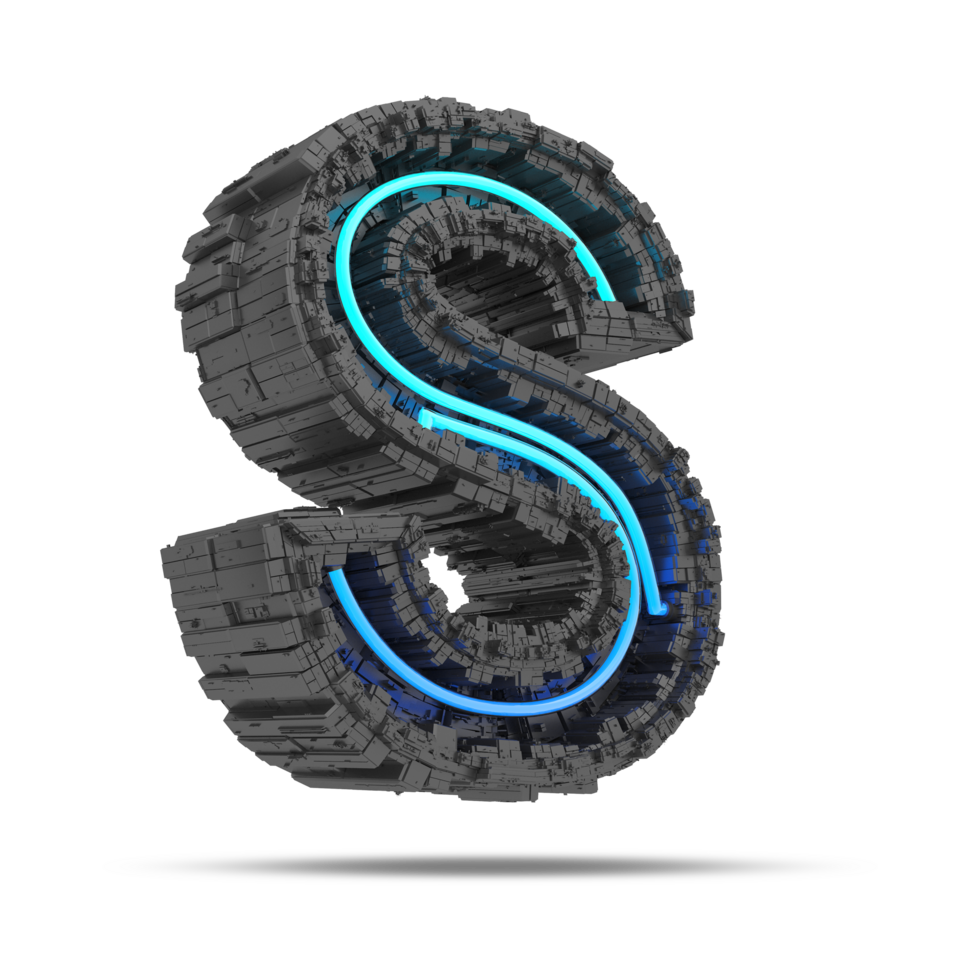3d spaceship alphabet with neon light effect, 3d rendering png