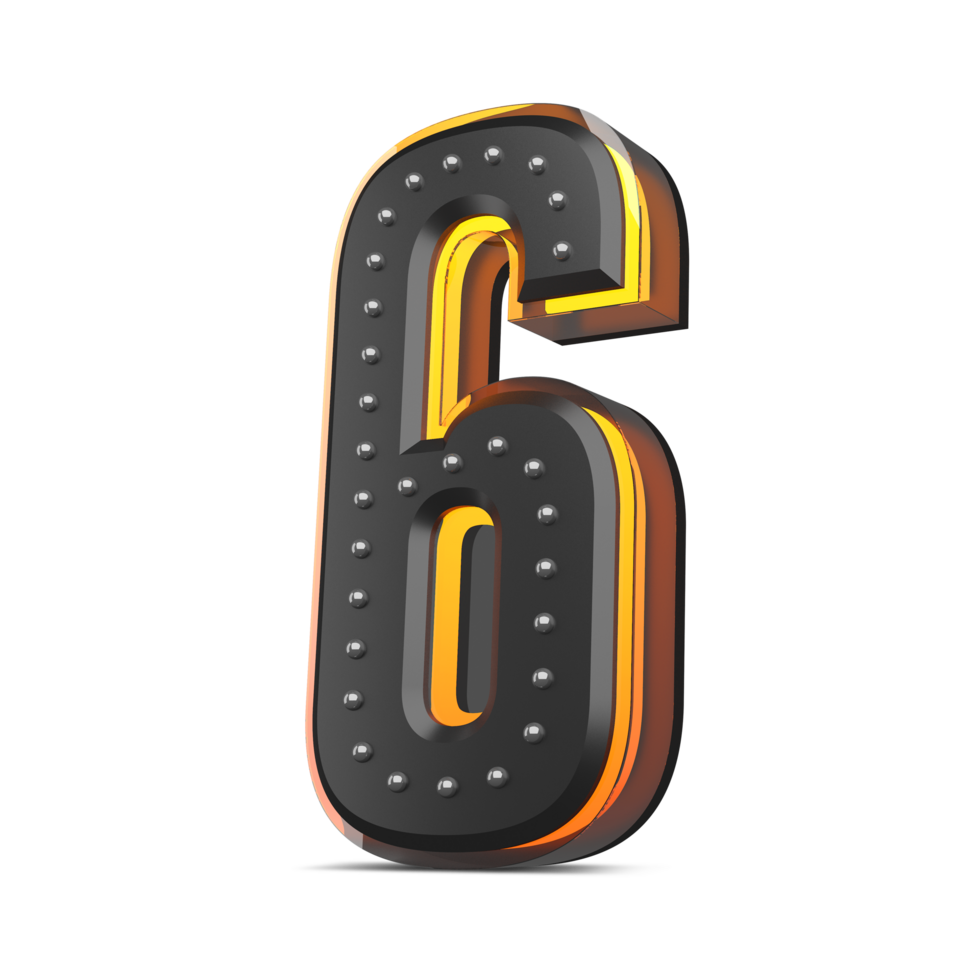 3D number with pin decoration and neon light effect, 3d rendering png