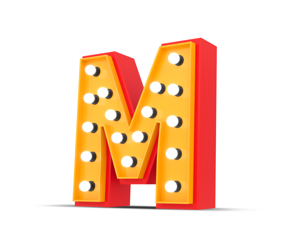 3d alphabet Broadway style with light bulb, 3d rendering png