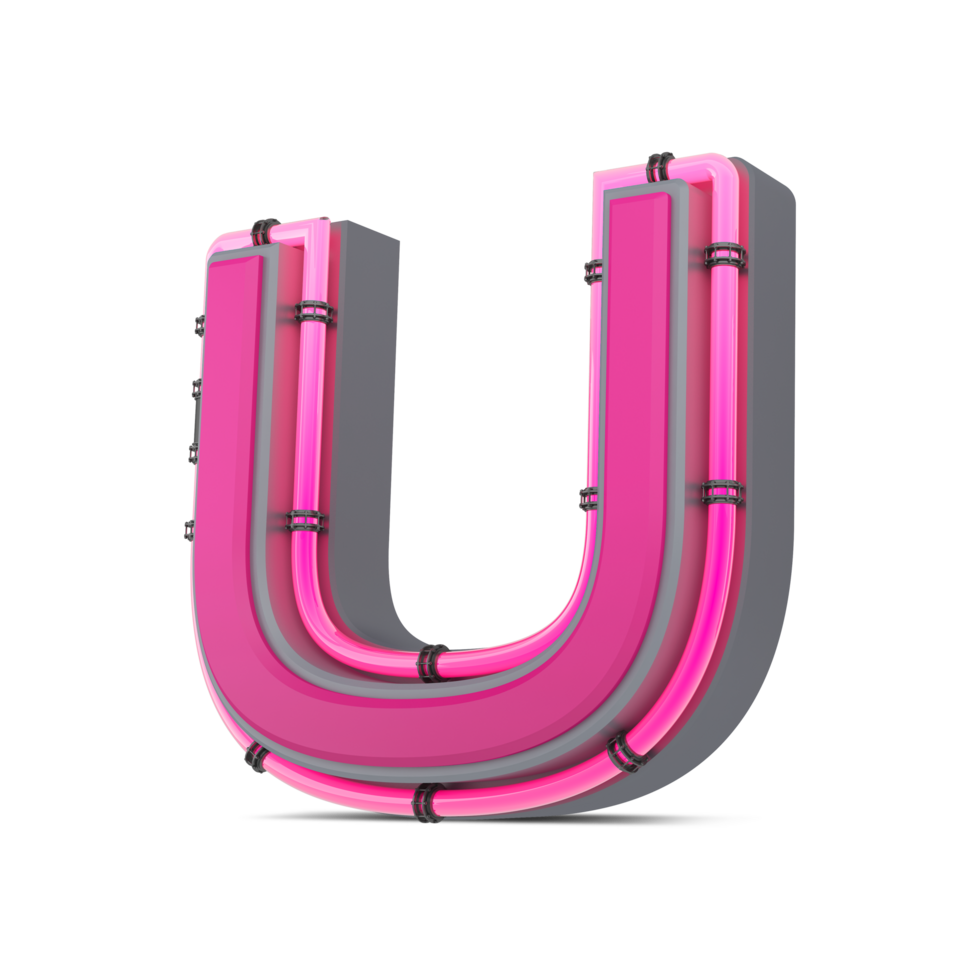 3D pink alphabet with neon light, 3d rendering png