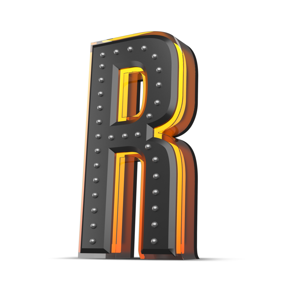 3D alphabet with pin decoration and neon light effect, 3d rendering png