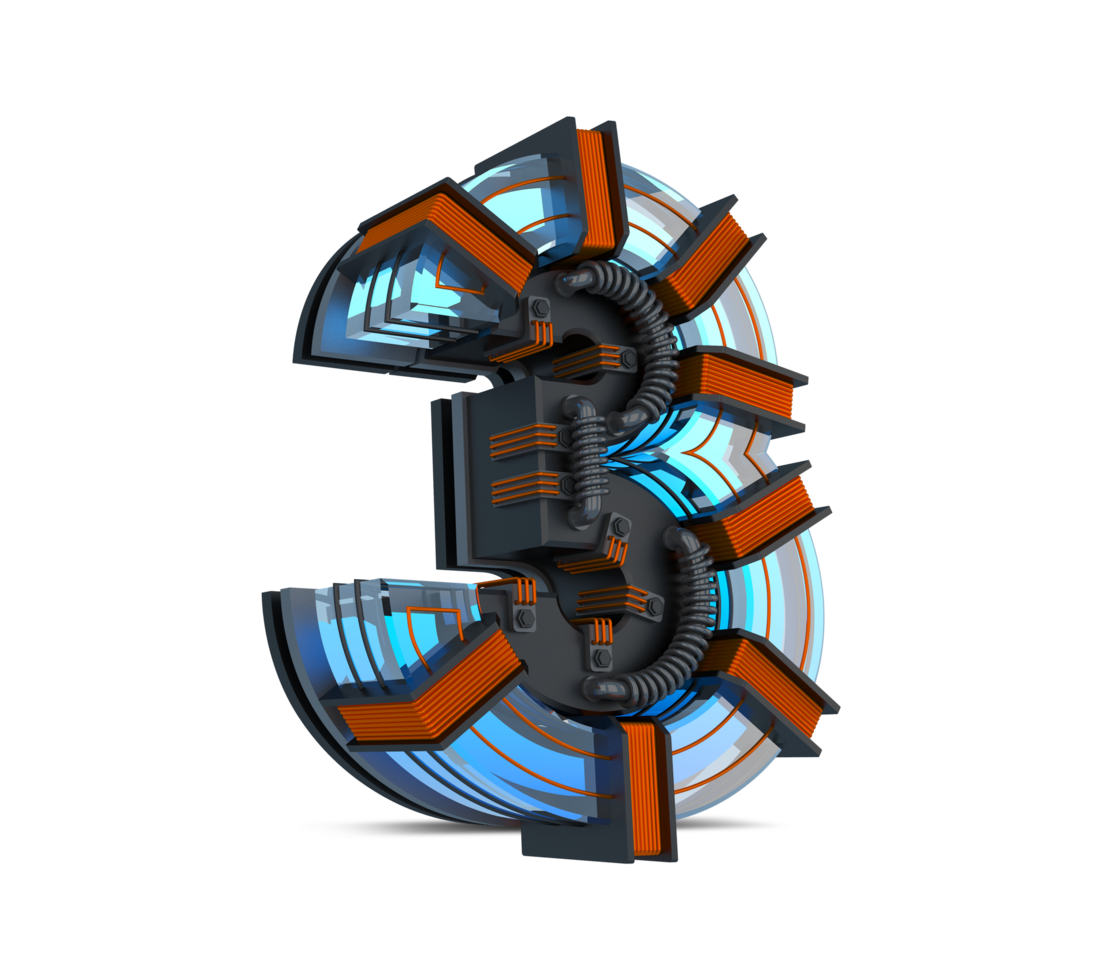 3D Number blue neon light with Copper wire, 3d rendering png