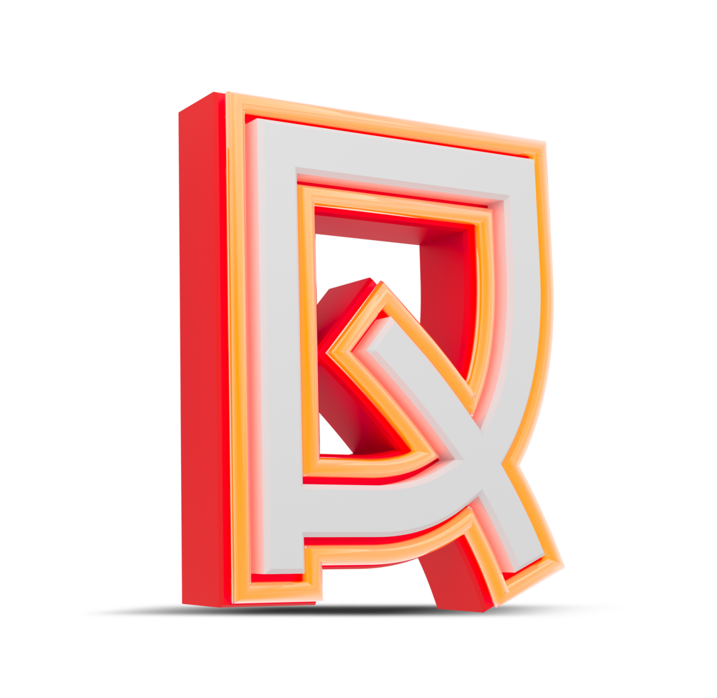 Red 3D alphabet  japan style with orange neon light, 3d rendering. png