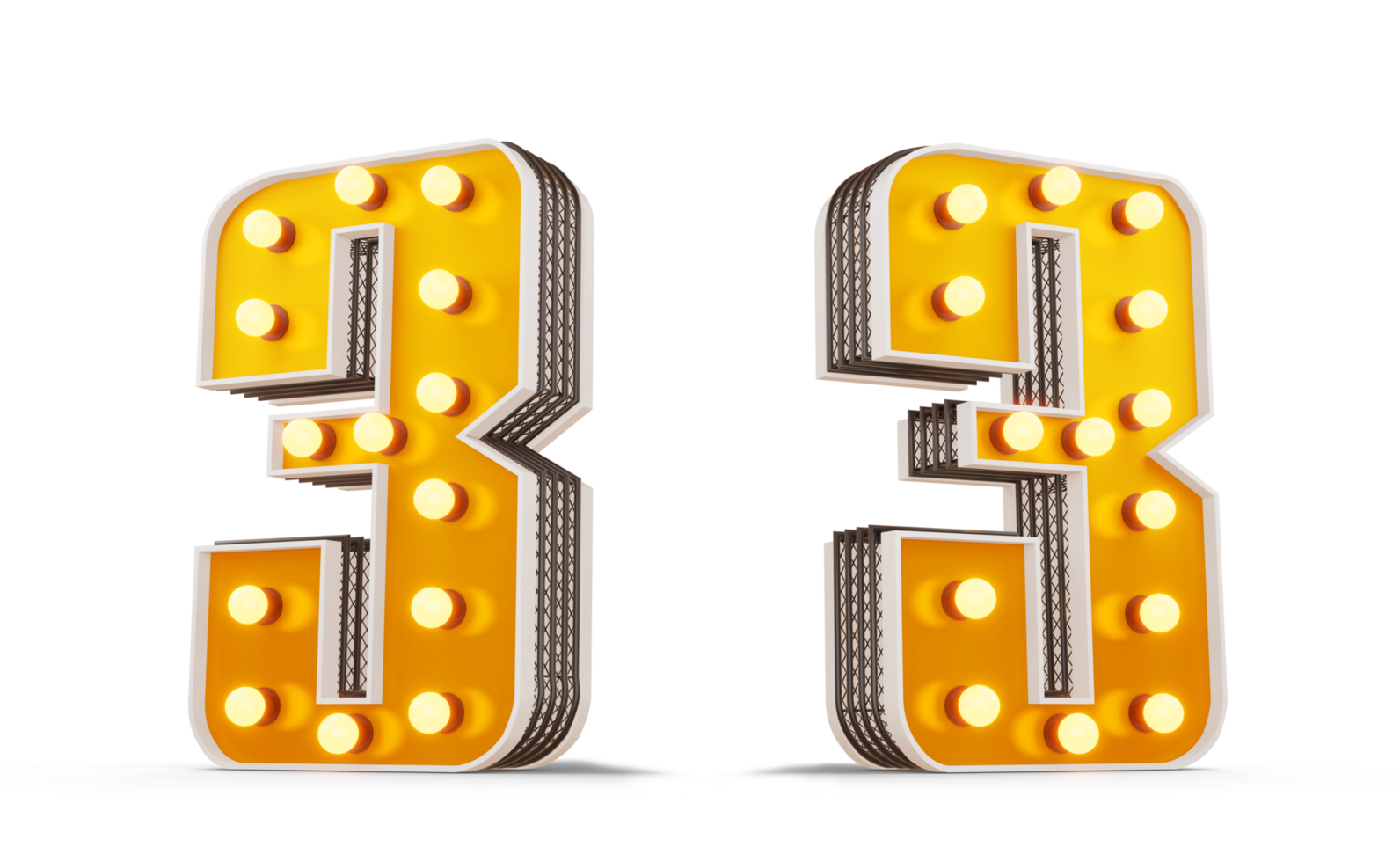 Broadway style light bulb number, 3d rendering png