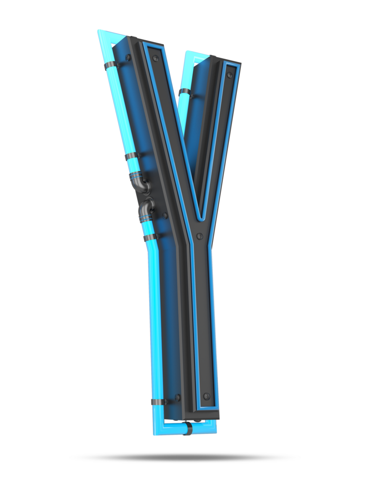 3D Alphabet with blue neon light effect, 3d rendering png