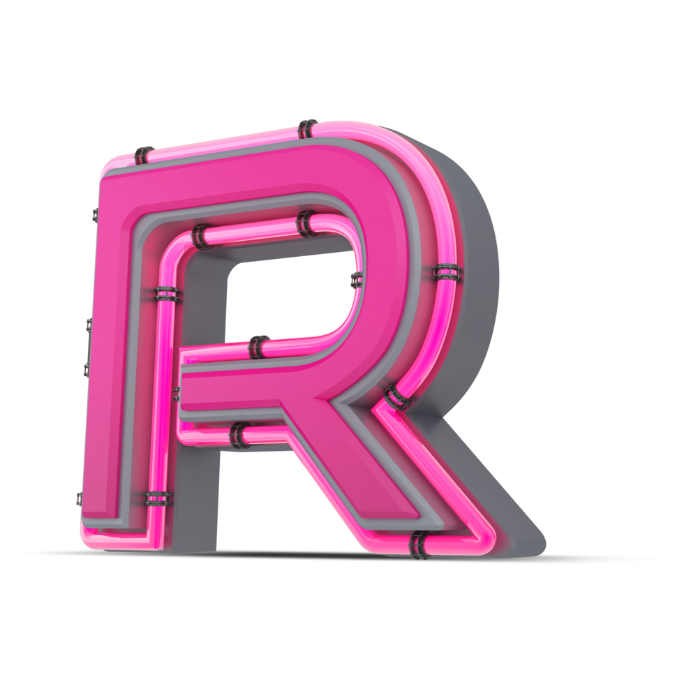 3D pink alphabet with neon light, 3d rendering png