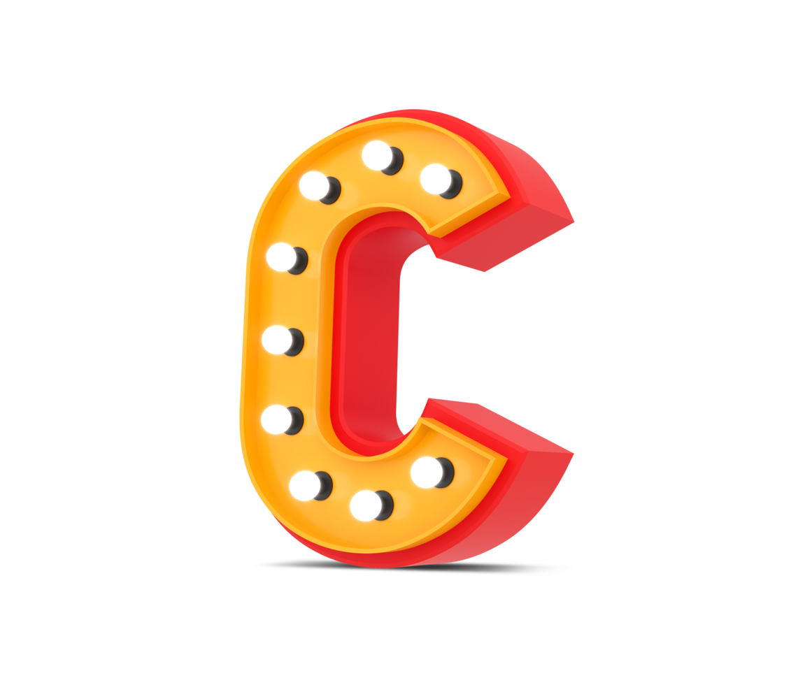 3d alphabet Broadway style with light bulb, 3d rendering png