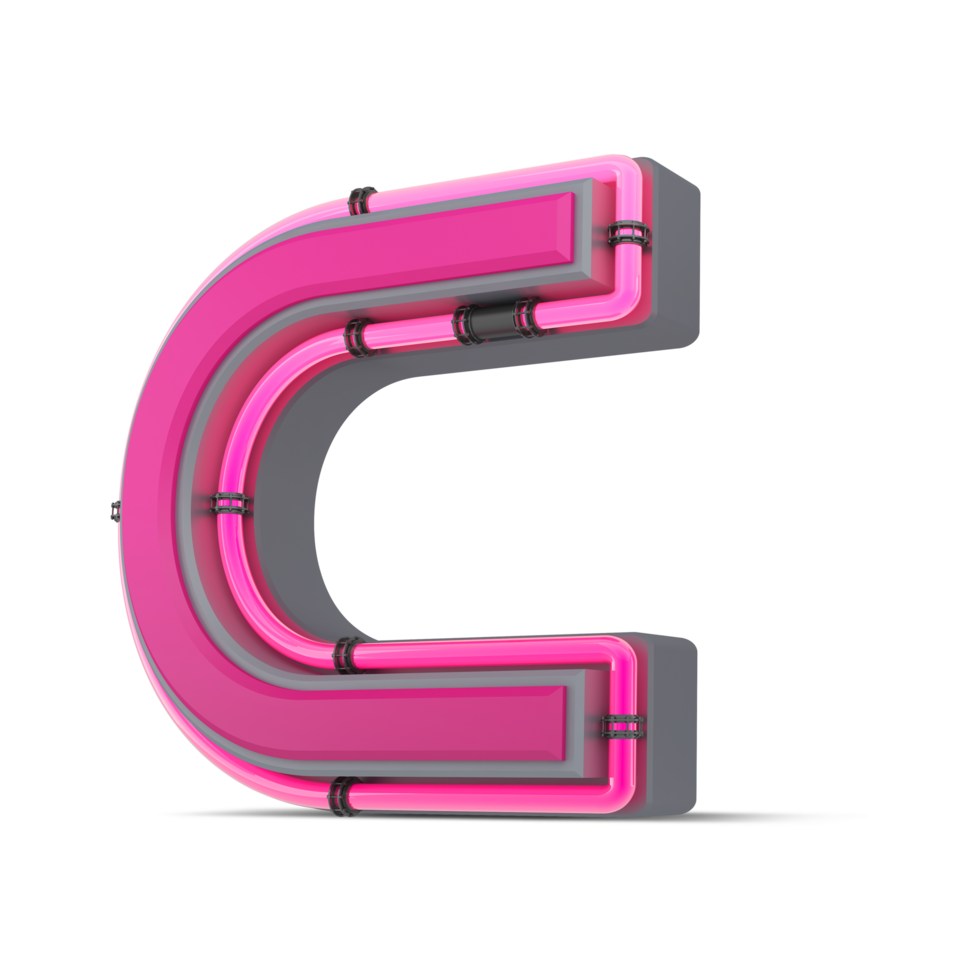 3D pink alphabet with neon light, 3d rendering png