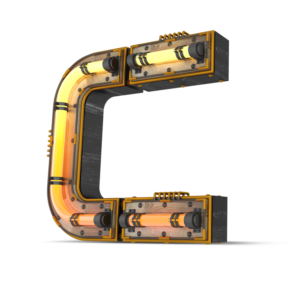 3D wooden alphabet with neon light effect, 3d rendering png
