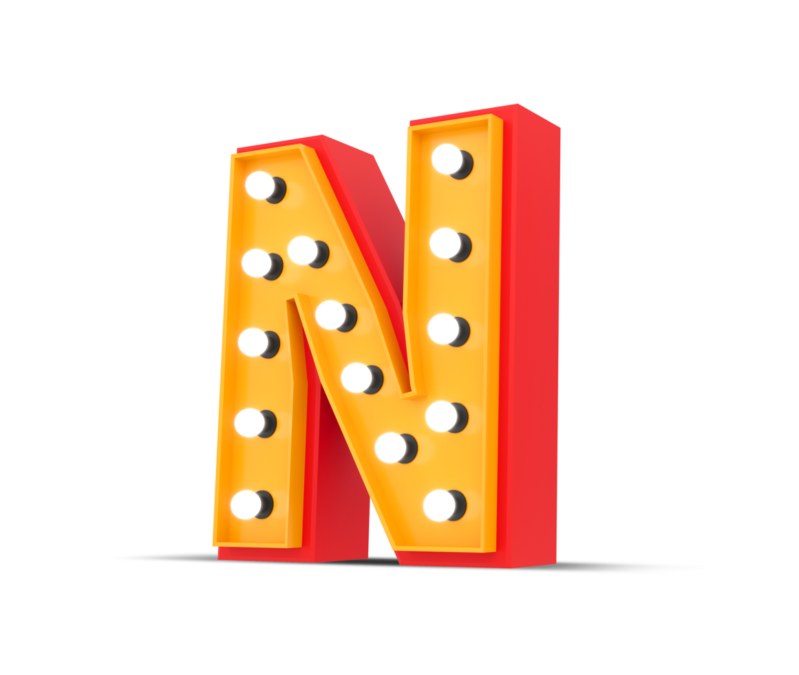 3d alphabet Broadway style with light bulb, 3d rendering png