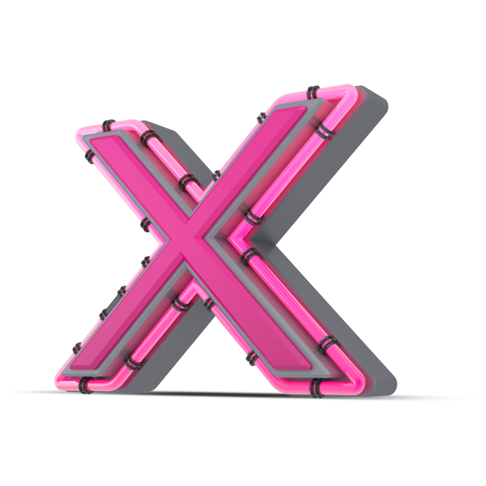 3D pink alphabet with neon light, 3d rendering png