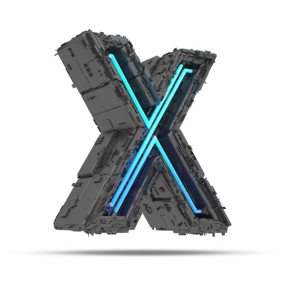 3d spaceship alphabet with neon light effect, 3d rendering png