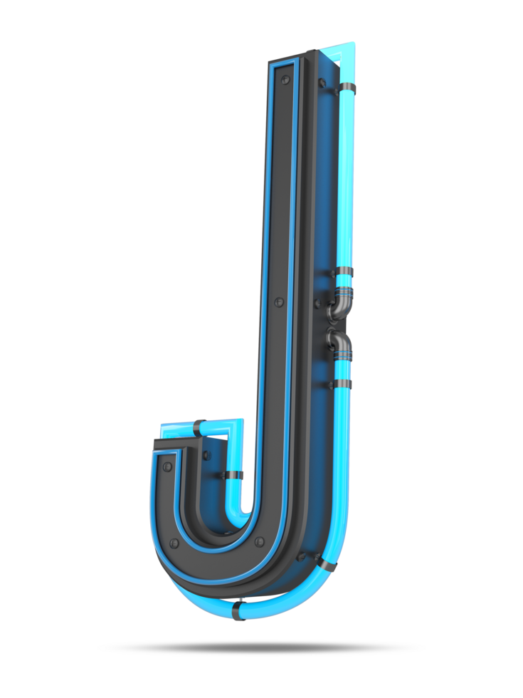 3D Alphabet with blue neon light effect, 3d rendering png