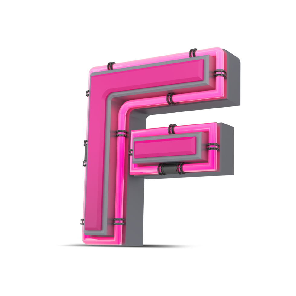 3D pink alphabet with neon light, 3d rendering png
