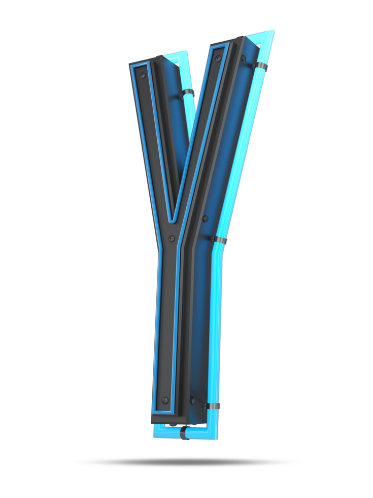 3D Alphabet with blue neon light effect, 3d rendering png