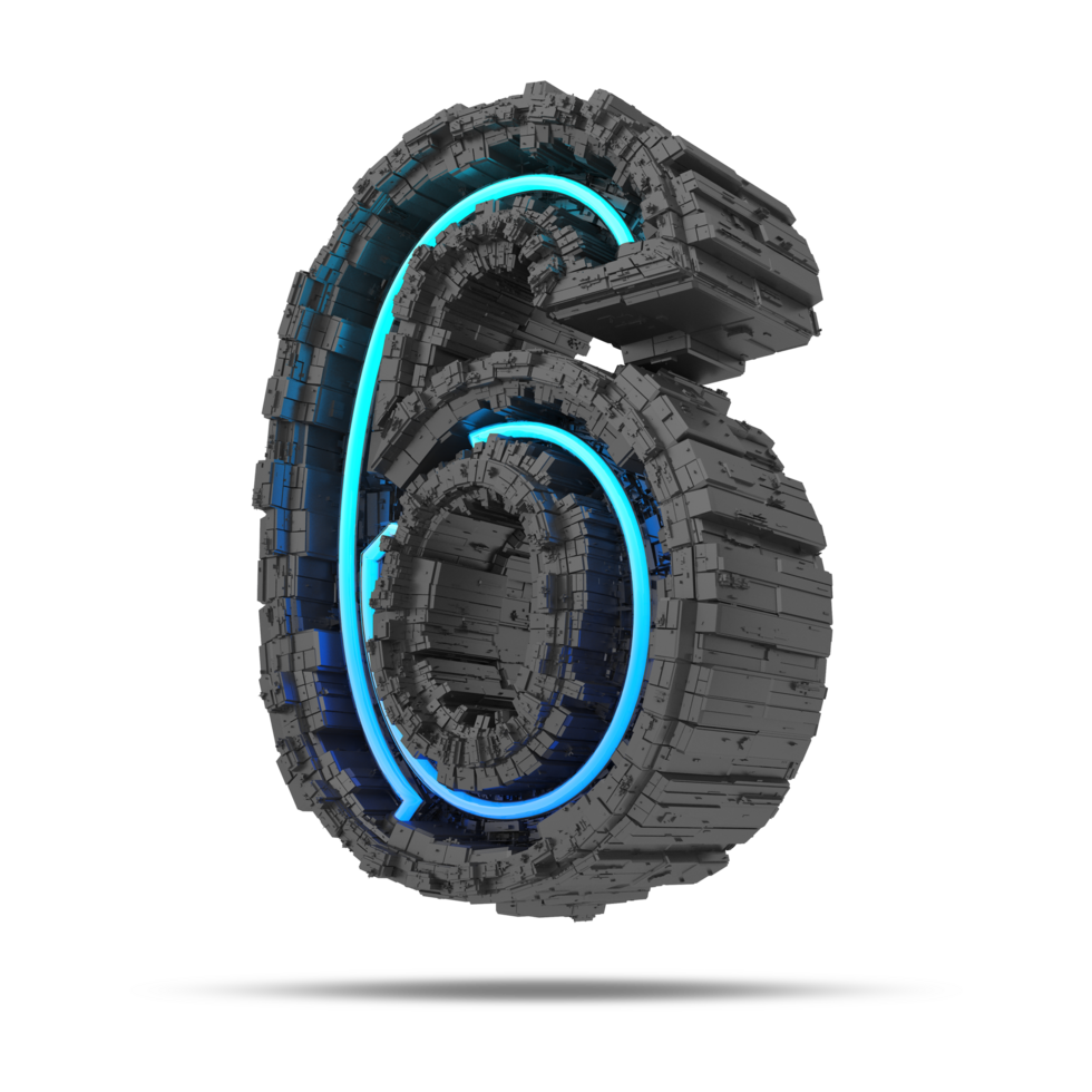 3d spaceship number with neon light effect, 3d rendering png