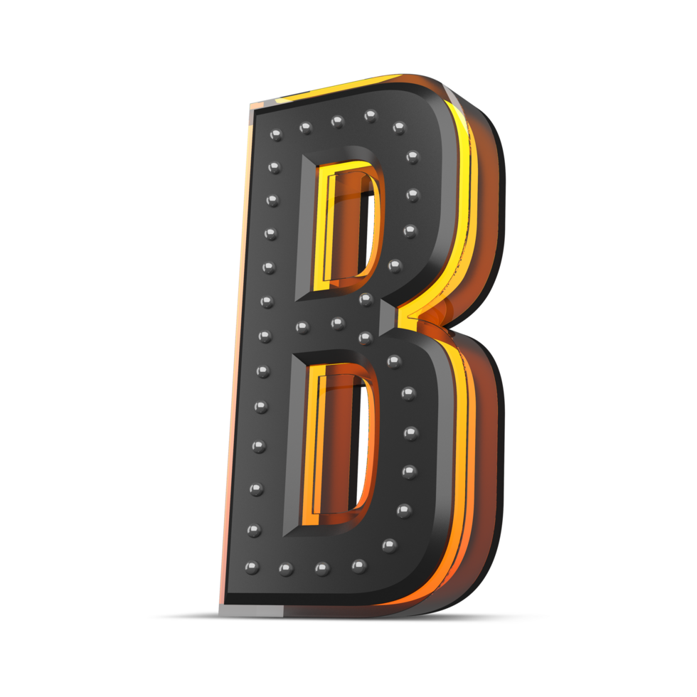 3D alphabet with pin decoration and neon light effect, 3d rendering png