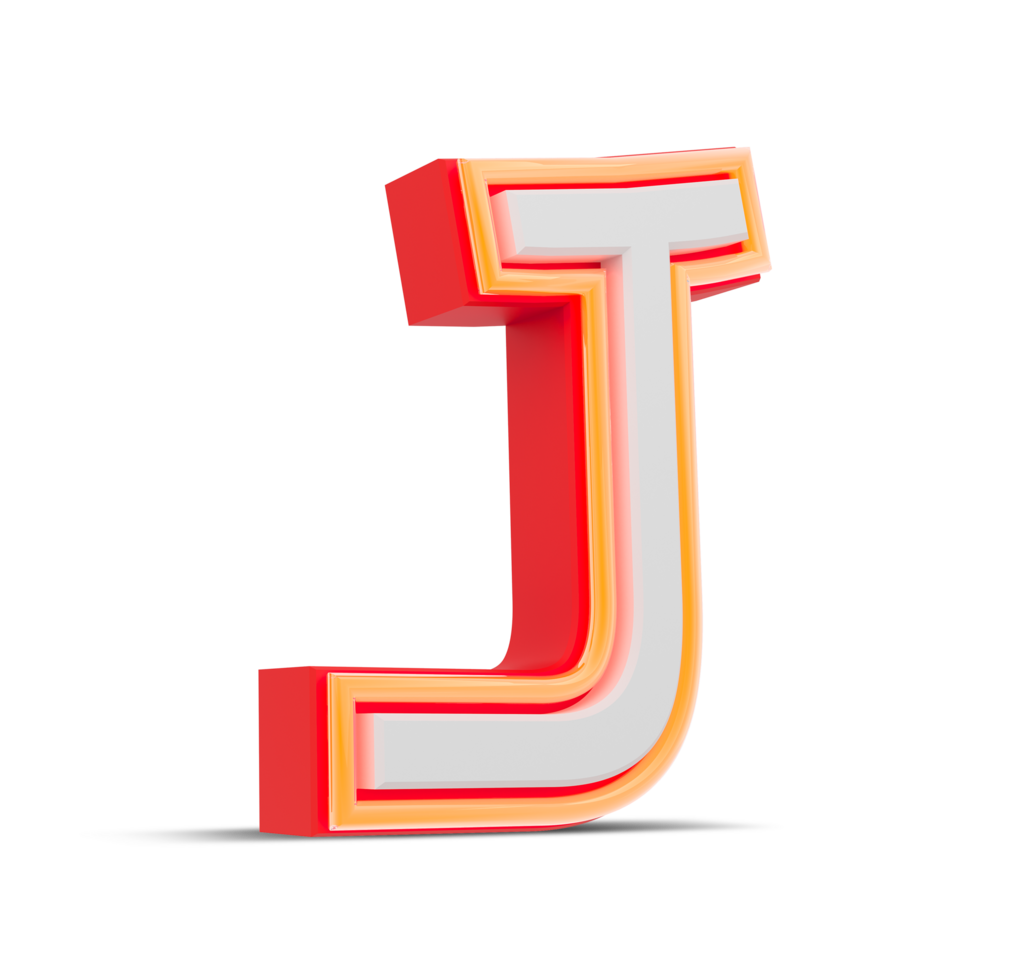 Red 3D alphabet  japan style with orange neon light, 3d rendering. png