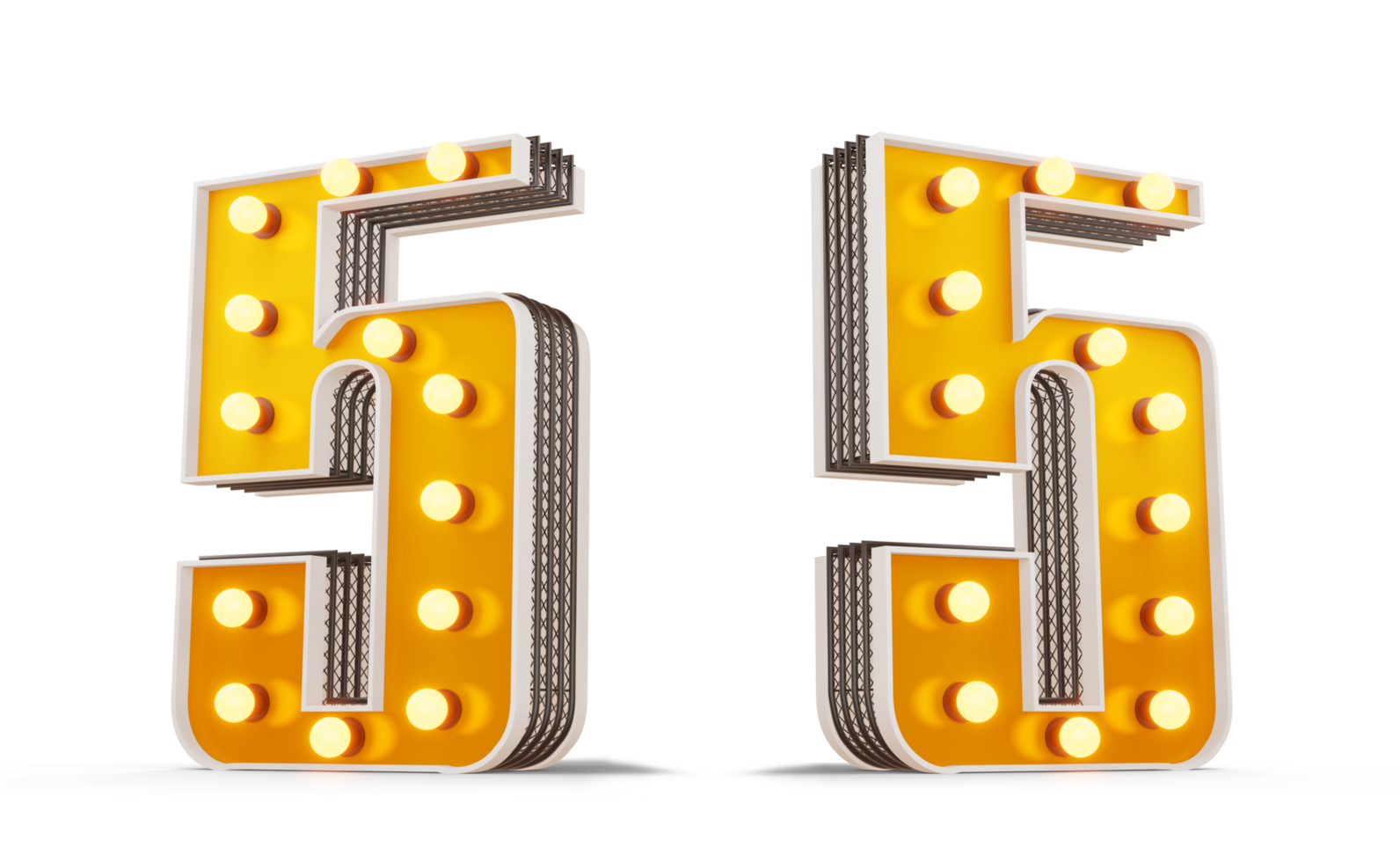 Broadway style light bulb number, 3d rendering png