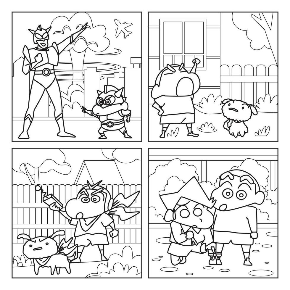 Funny Boy Playing with Friends Coloring Page vector