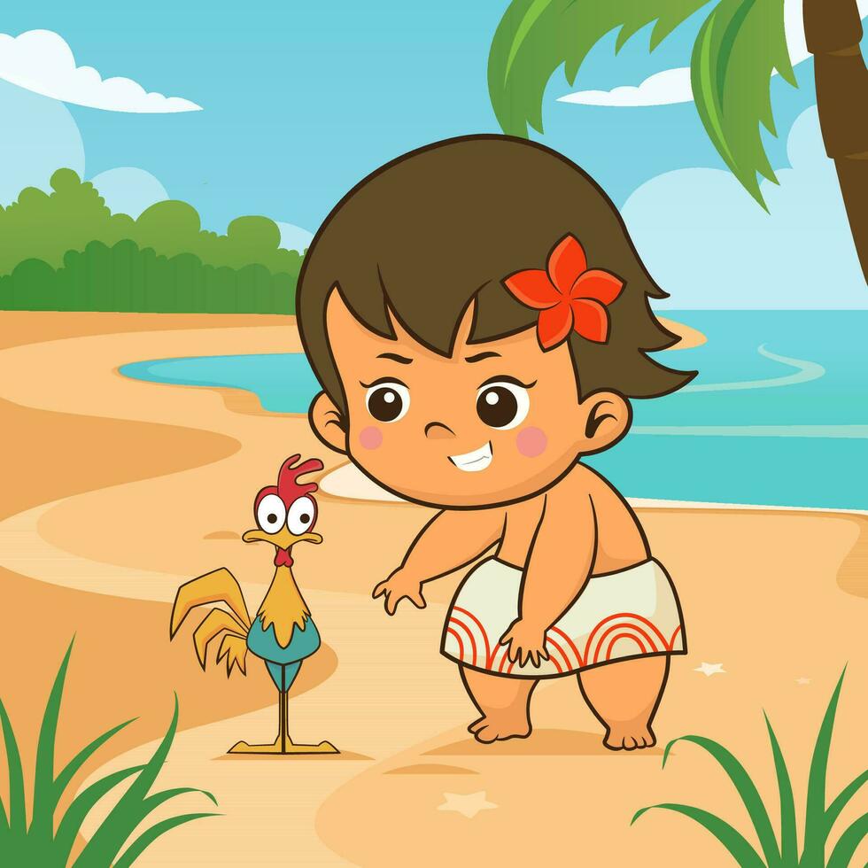 Little Hawaiian Girl Playing in the Beach vector