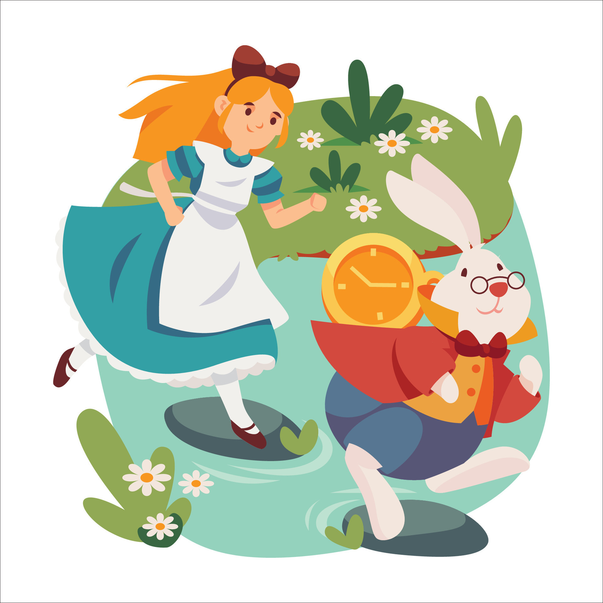 A Girl Chasing A Rabbit 24913183 Vector Art at Vecteezy